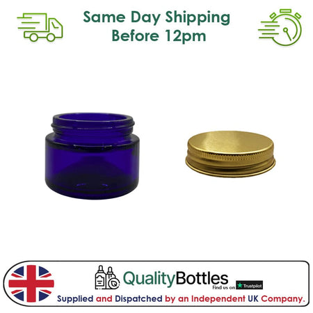30ml Blue Glass Jar With Gold Aluminium Lid - Pack of 15