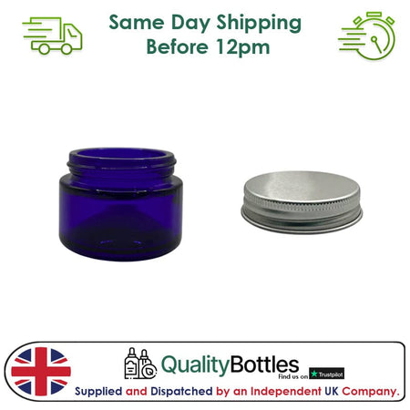 30ml Blue Glass Jar With Silver Aluminium Lid - Pack of 15