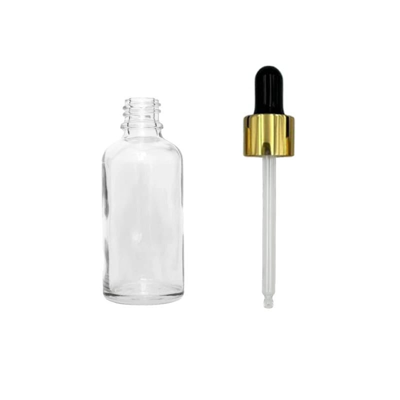 30ml Clear Glass Dropper Bottle with Black & Gold Dropper