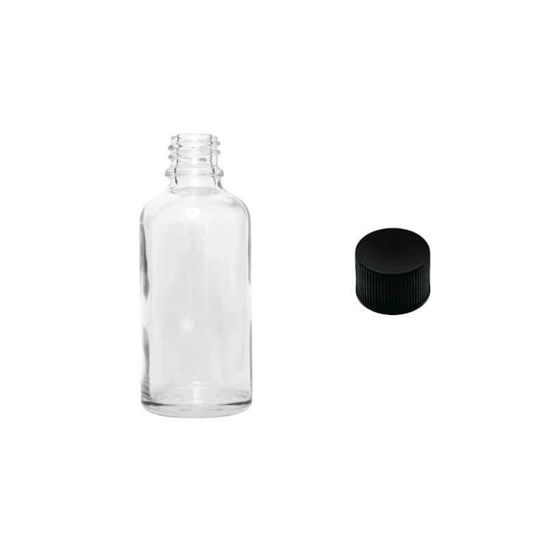 30ml Clear Glass Dropper Bottle with Black PP Wadded Cap DIN 18mm