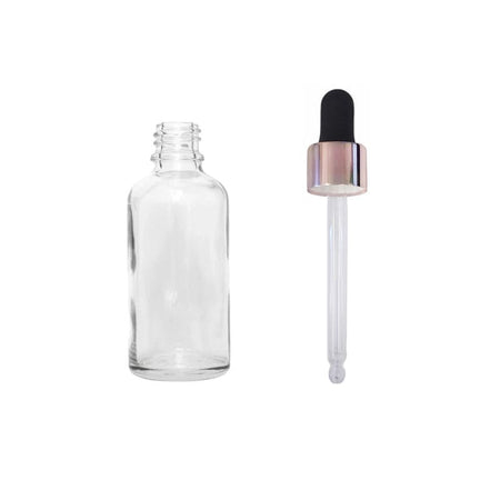 30ml Clear Glass Dropper Bottle with Black & Rose Gold Dropper