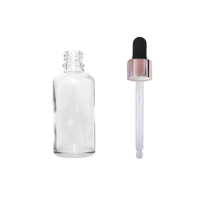 30ml Clear Glass Dropper Bottle with Black & Rose Gold Dropper