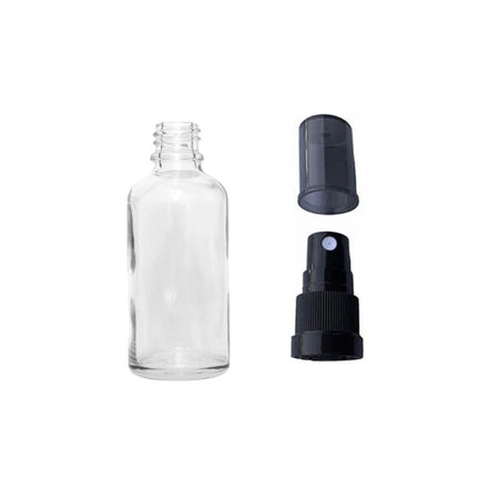 30ml Clear Glass Dropper Bottle with Black Tamper Evident Atomiser and Smoke Tinted Over Cap (Type III)