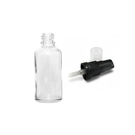 30ml Clear Glass Dropper Bottle with Black Tamper Evident Lotion Pump and Clear Over Cap (Type III)