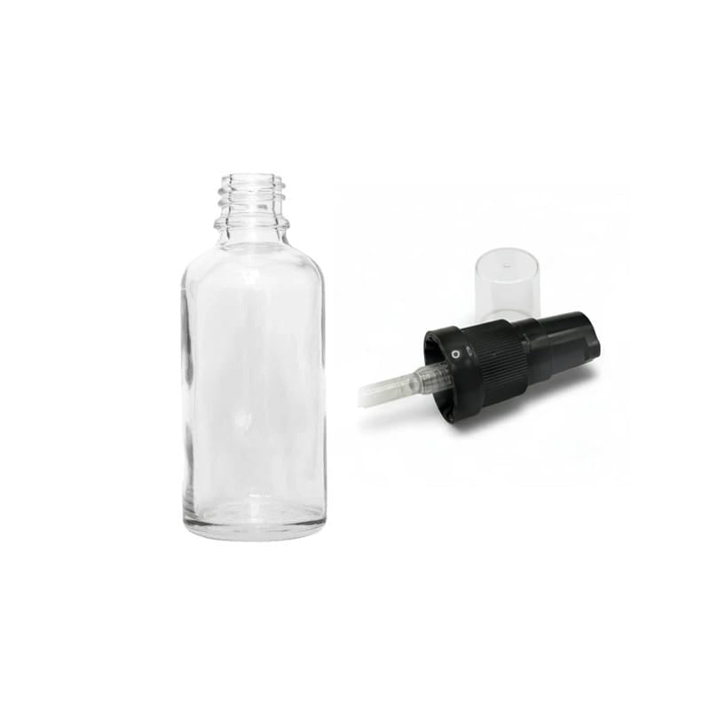 30ml Clear Glass Dropper Bottle with Black Tamper Evident Lotion Pump and Clear Over Cap (Type III)