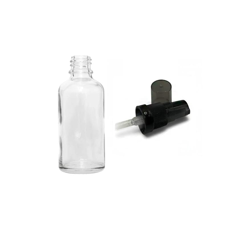30ml Clear Glass Dropper Bottle with Black Tamper Evident Lotion Pump and Smoke Tinted Over Cap (Type III)