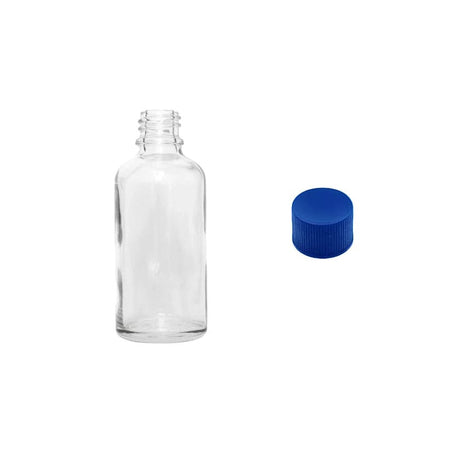 30ml Clear Glass Dropper Bottle with Blue PP Wadded Cap DIN 18mm