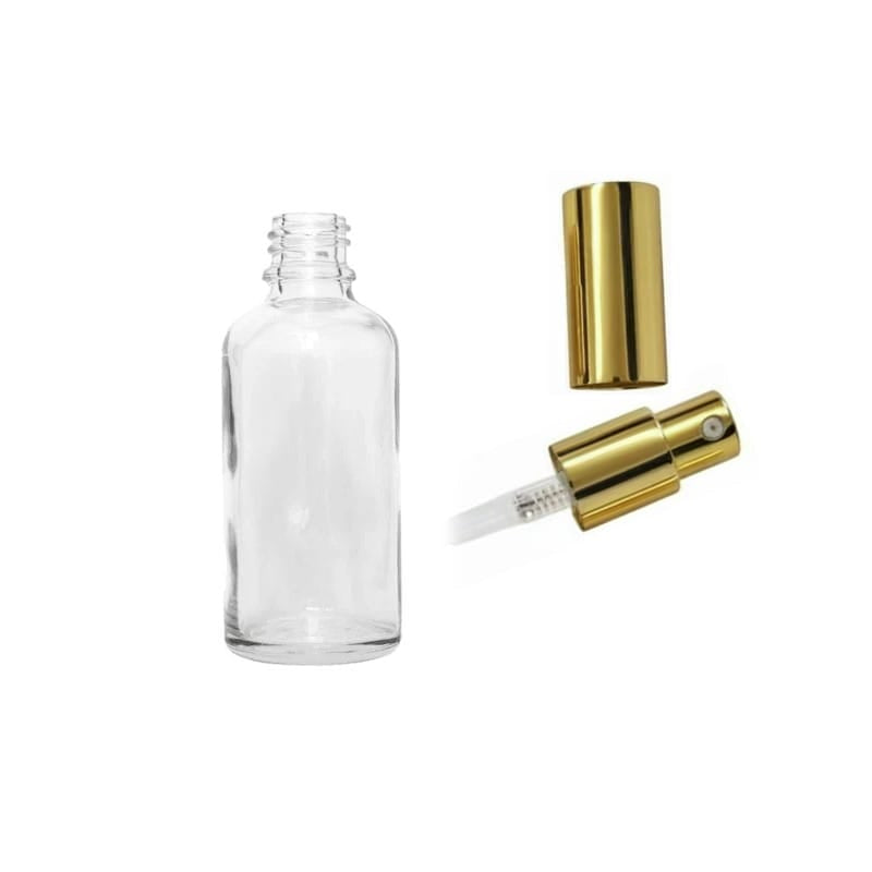 30ml Clear Glass Dropper Bottle with Gold Lotion Pump with Gold Over Cap