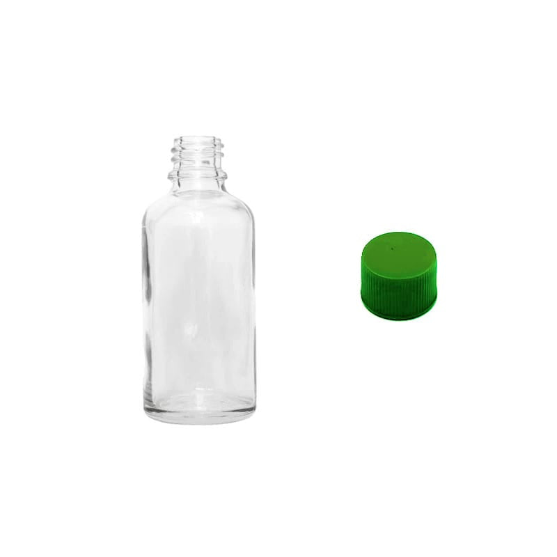 30ml Clear Glass Dropper Bottle with Green PP Wadded Cap DIN 18mm
