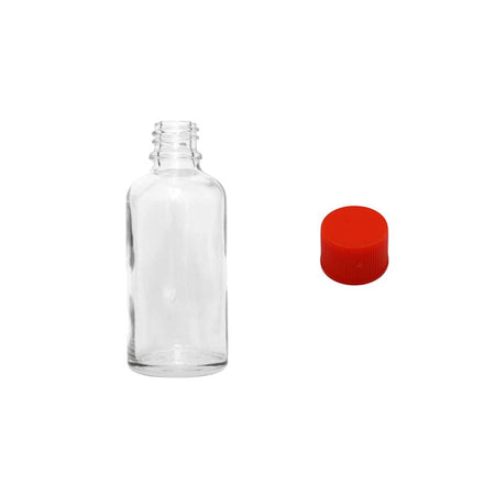 30ml Clear Glass Dropper Bottle with Red PP Wadded Cap DIN 18mm