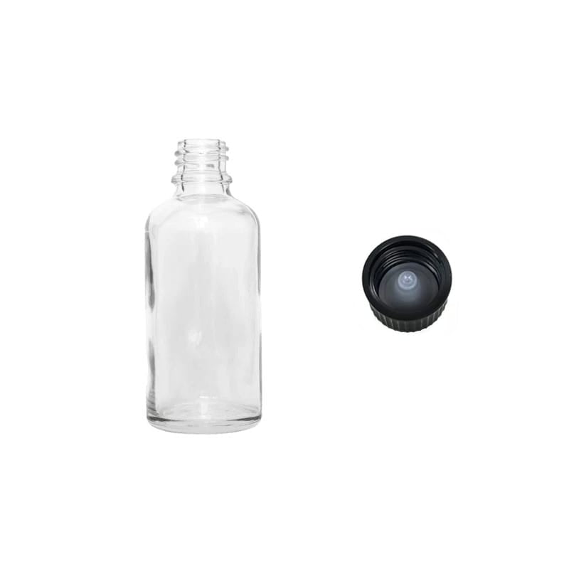 30ml Clear Glass Dropper Bottle with Urea Black Cap with Polycone Insert DIN 18mm