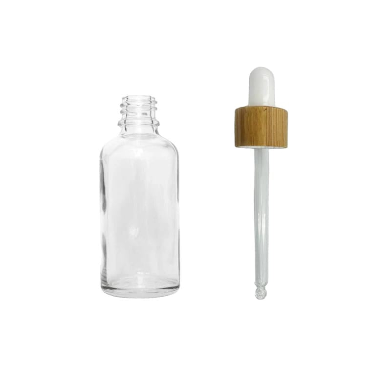 30ml Clear Glass Dropper Bottle with White Bamboo Dropper