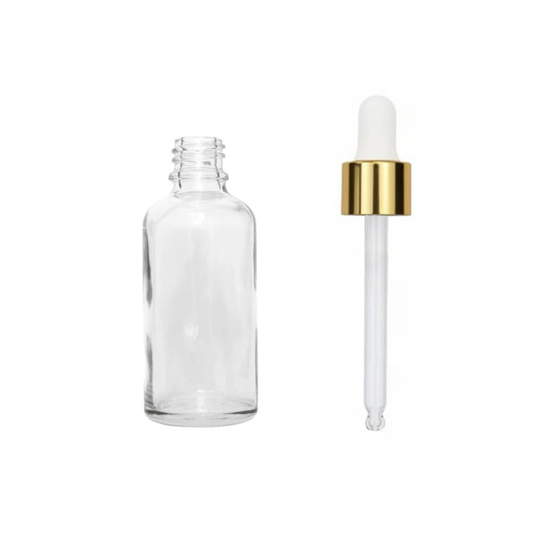 30ml Clear Glass Dropper Bottle with White & Gold Dropper