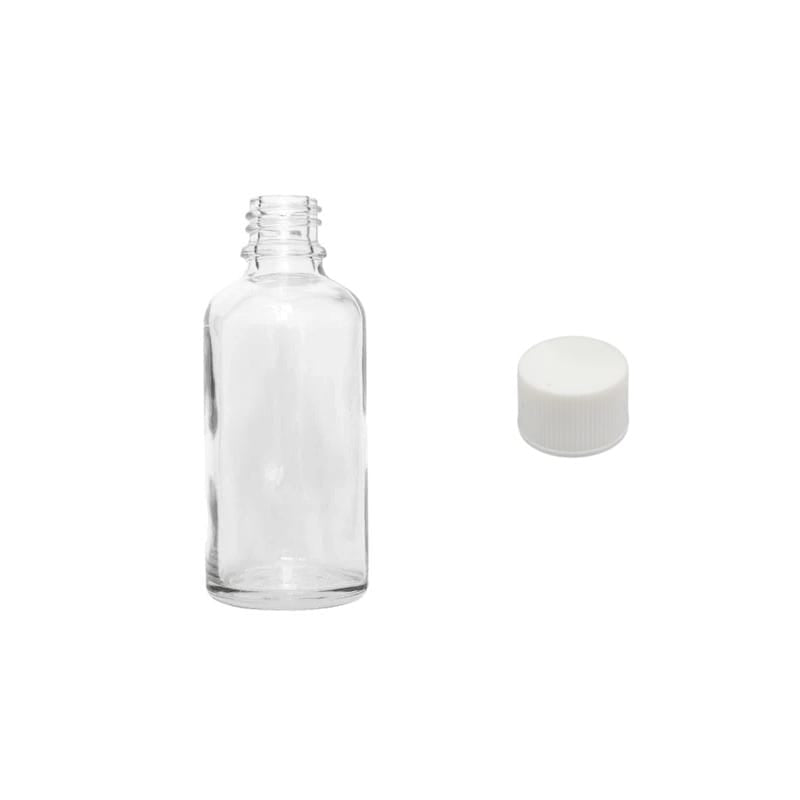30ml Clear Glass Dropper Bottle with White PP Wadded Cap DIN 18mm