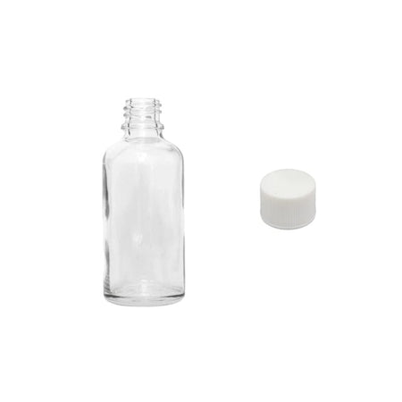 30ml Clear Glass Dropper Bottle with White PP Wadded Cap DIN 18mm