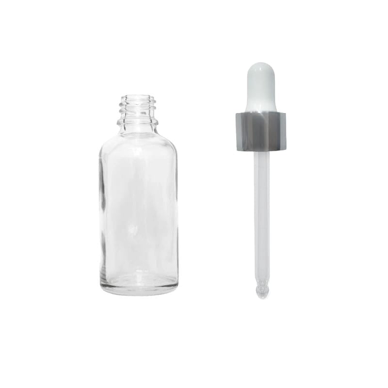 30ml Clear Glass Dropper Bottle with White & Silver Dropper