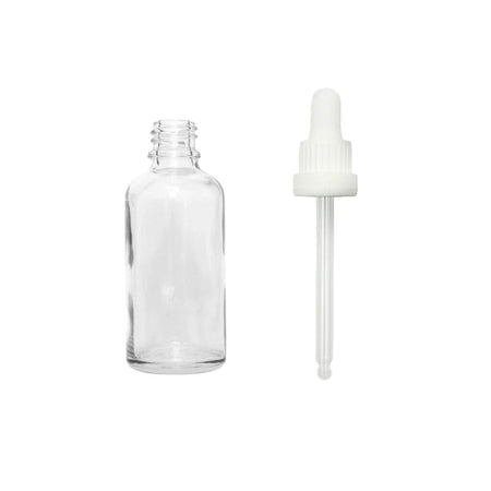 30ml Clear Glass Dropper Bottle with White Tamper Evident Dropper (Type III)