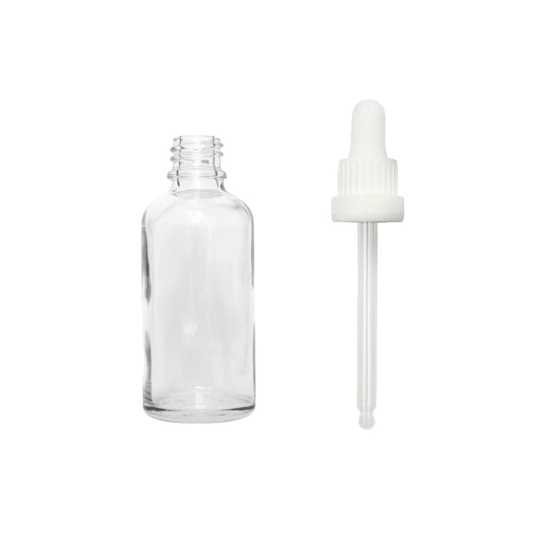 30ml Clear Glass Dropper Bottle with White Tamper Evident Dropper (Type III)