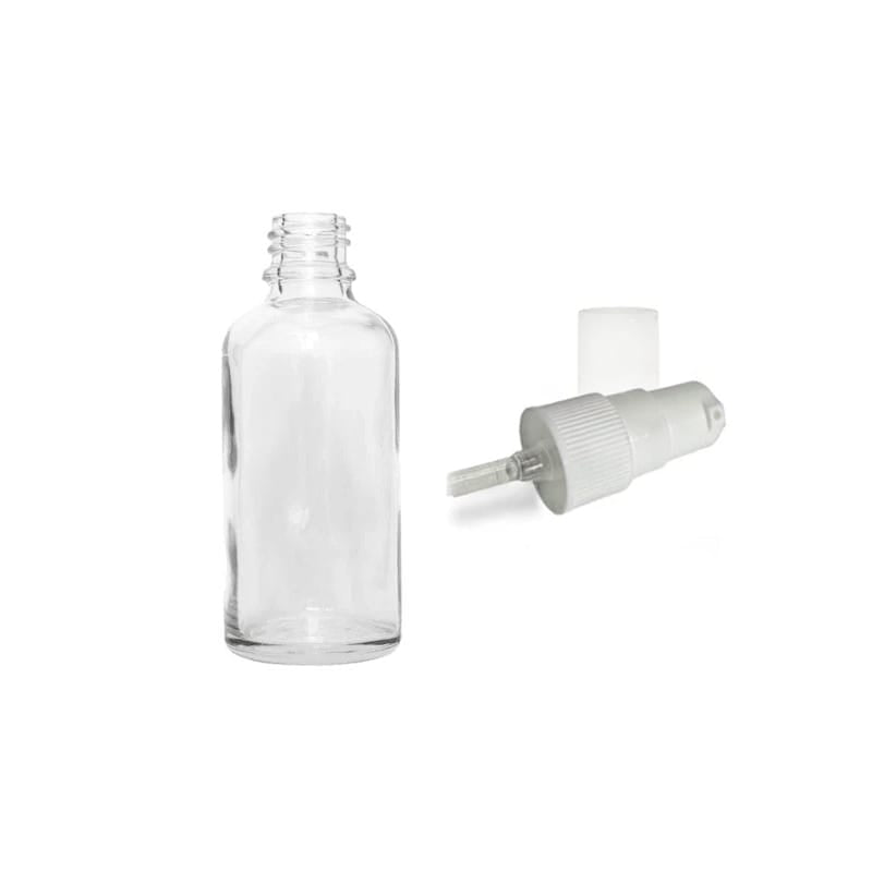 30ml Clear Glass Dropper Bottle with White Tamper Evident Lotion Pump and Clear Over Cap (Type III)