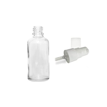 30ml Clear Glass Dropper Bottle with White Tamper Evident Lotion Pump and Clear Over Cap (Type III)