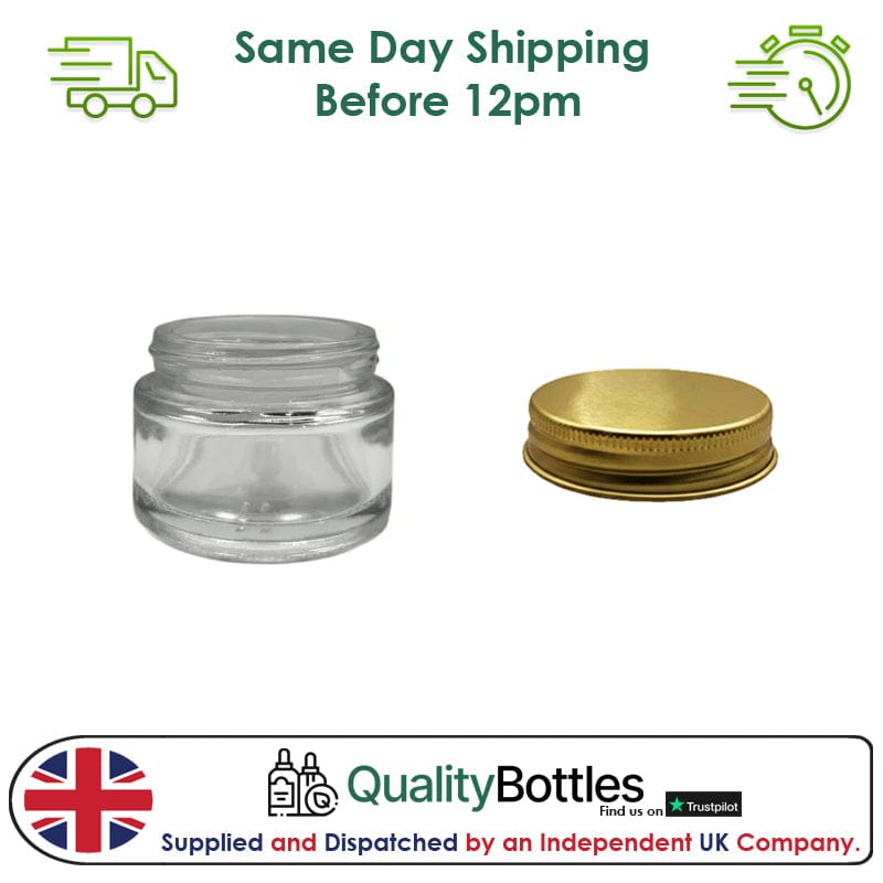 30ml Clear Glass Jar With Gold Aluminium Lid - Pack of 15