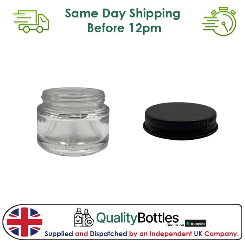30ml Clear Glass Jar With Matte Black Aluminium Lid - Pack of 15
