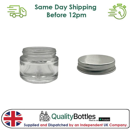 30ml Clear Glass Jar With Silver Aluminium Lid - Pack of 15