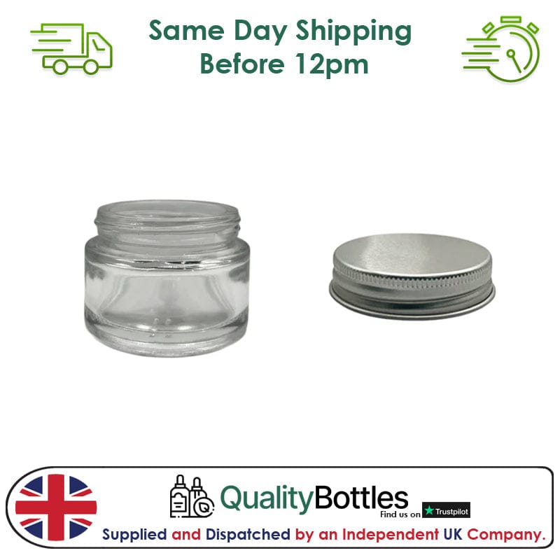 30ml Clear Glass Jar With Silver Aluminium Lid - Pack of 15