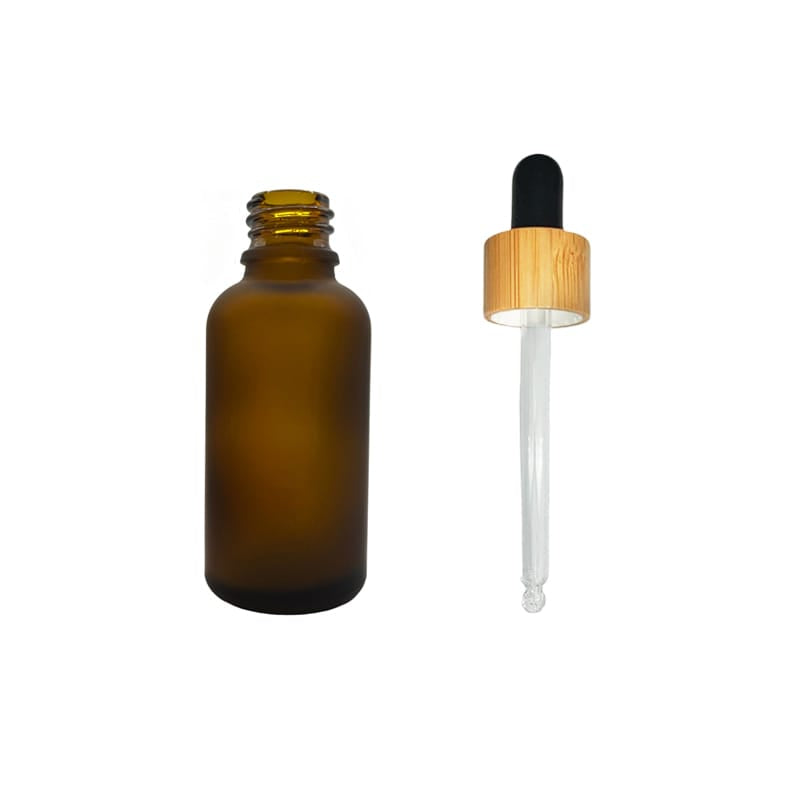 30ml Frosted Amber Glass Dropper Bottle with Black Bamboo Dropper