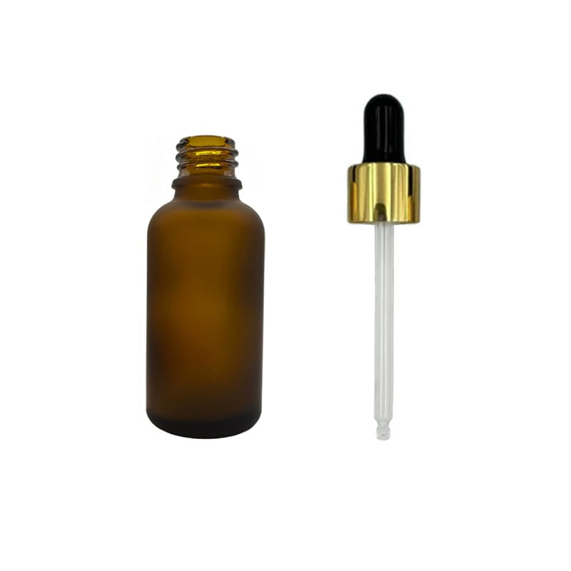 30ml Frosted Amber Glass Dropper Bottle with Black & Gold Dropper