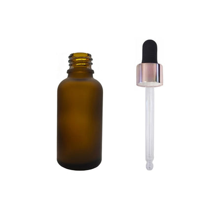 30ml Frosted Amber Glass Dropper Bottle with Black & Rose Gold Dropper