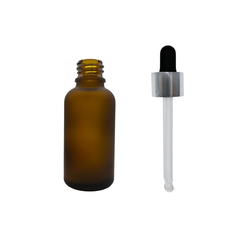 30ml Frosted Amber Glass Dropper Bottle with Black & Silver Dropper