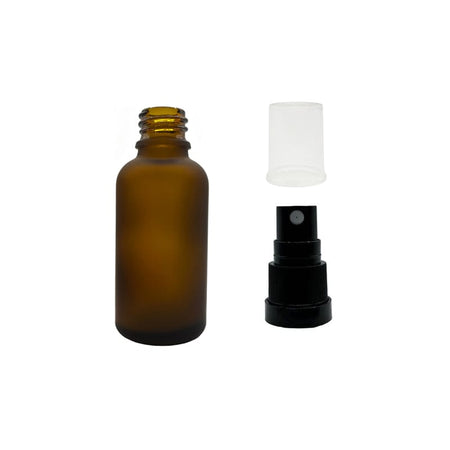 30ml Frosted Amber Glass Dropper Bottle with Black Tamper Evident Atomiser and Clear Over Cap (Type III)