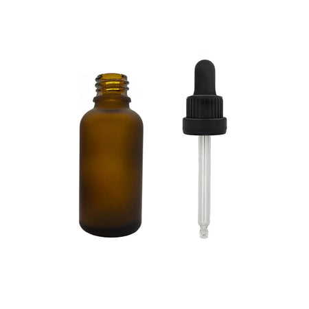 30ml Frosted Amber Glass Dropper Bottle with Black Tamper Evident Dropper (Type III)