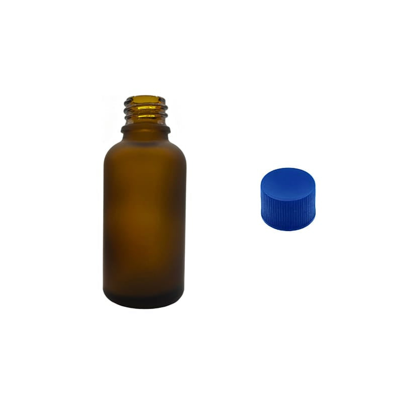 30ml Frosted Amber Glass Dropper Bottle with Blue PP Wadded Cap DIN 18mm