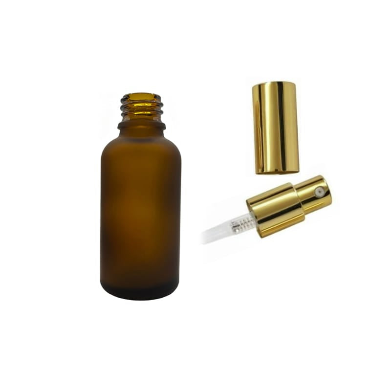 30ml Frosted Amber Glass Dropper Bottle with Gold Lotion Pump with Gold Over Cap