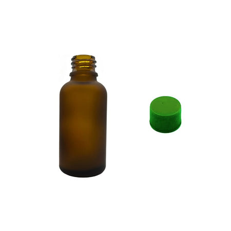 30ml Frosted Amber Glass Dropper Bottle with Green PP Wadded Cap DIN 18mm