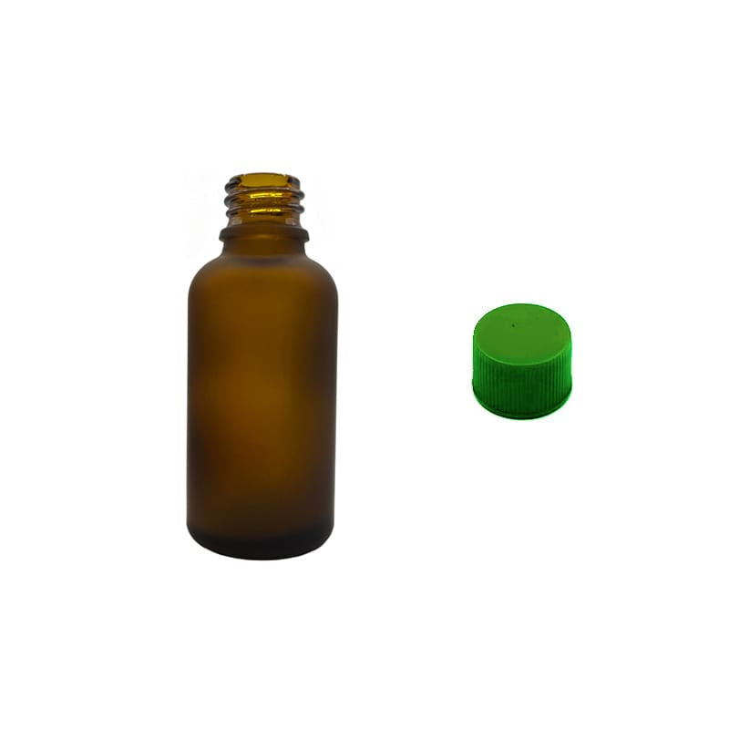 30ml Frosted Amber Glass Dropper Bottle with Green PP Wadded Cap DIN 18mm