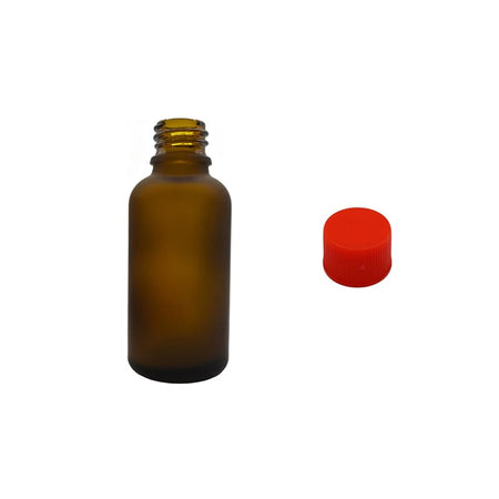 30ml Frosted Amber Glass Dropper Bottle with Red PP Wadded Cap DIN 18mm