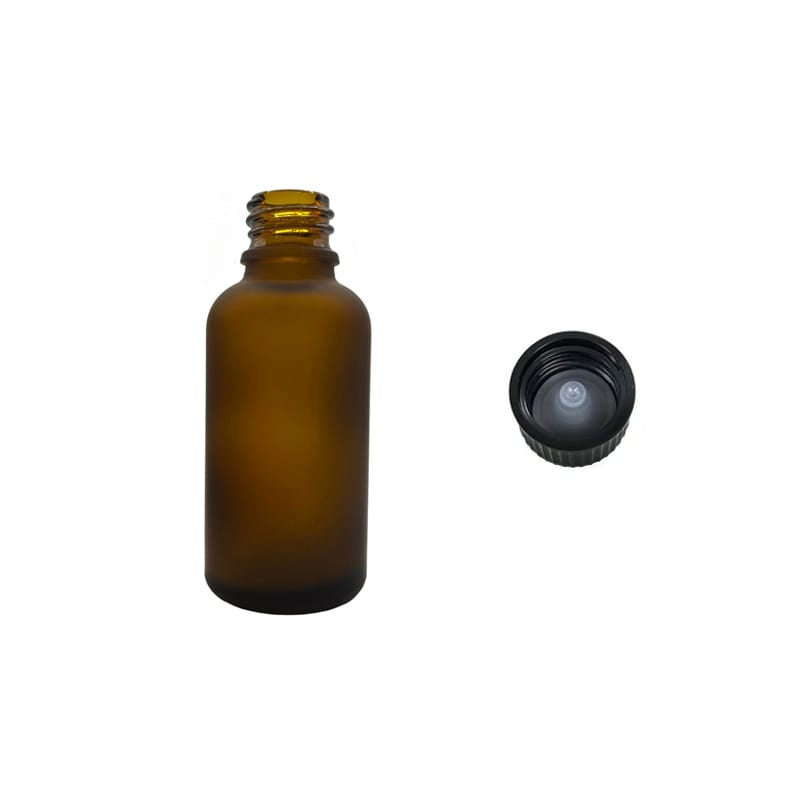 30ml Frosted Amber Glass Dropper Bottle with Urea Black Cap with Polycone Insert DIN 18mm