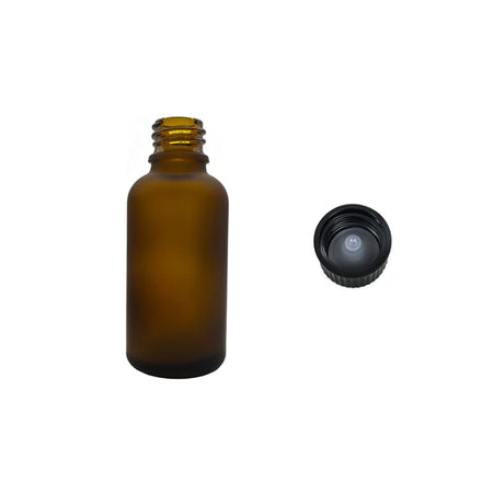 30ml Frosted Amber Glass Dropper Bottle with Urea Black Cap with Polycone Insert DIN 18mm
