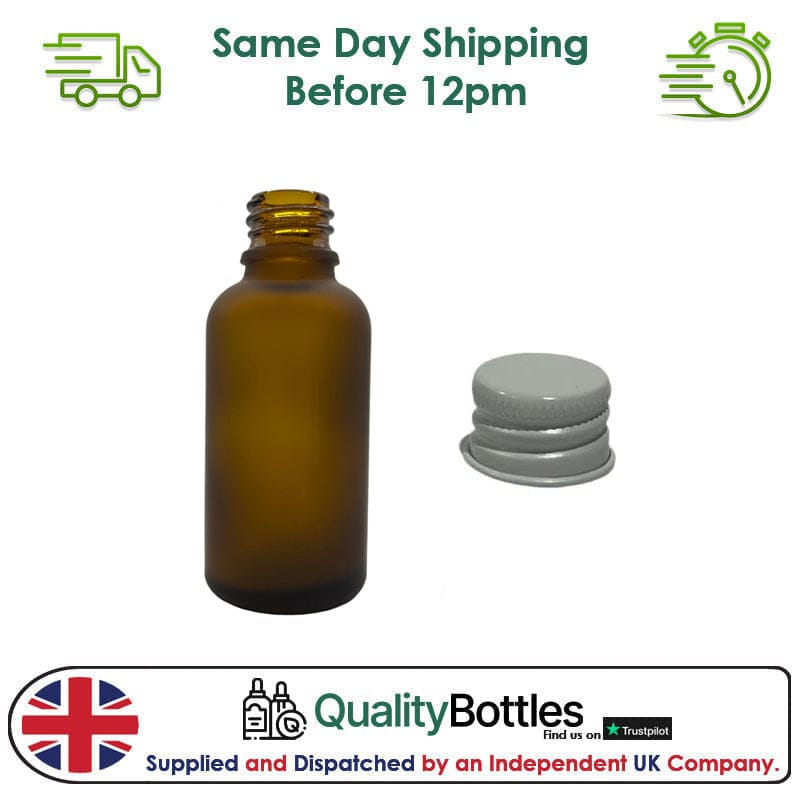 30ml Frosted Amber Glass Dropper Bottle with White DIN18 Cap - Pack of 12