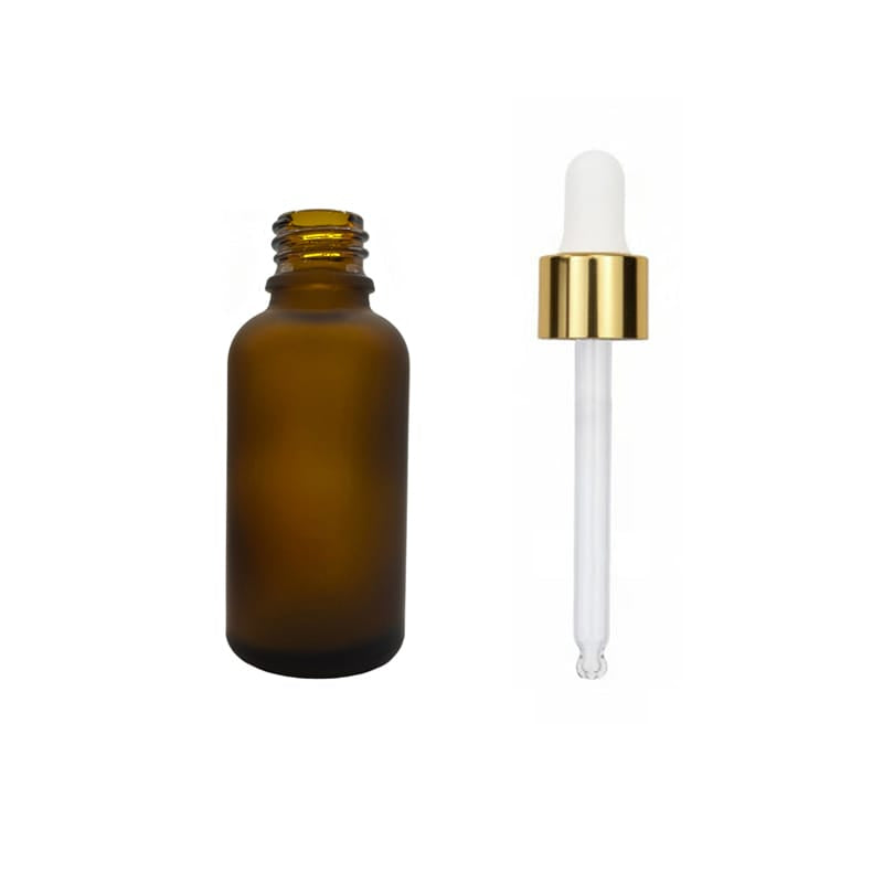 30ml Frosted Amber Glass Dropper Bottle with White & Gold Dropper