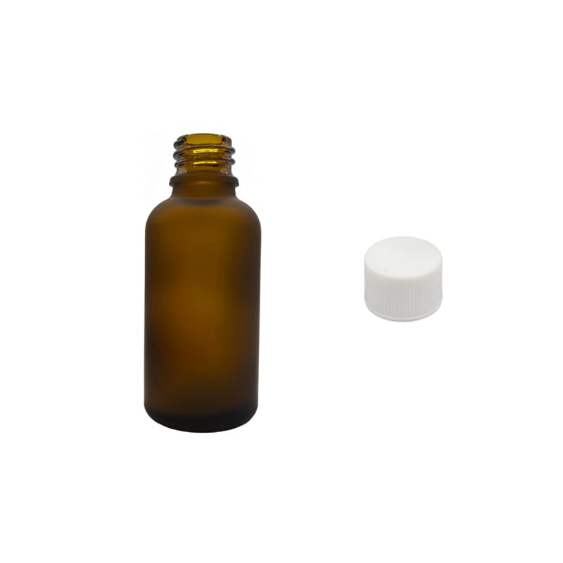 30ml Frosted Amber Glass Dropper Bottle with White PP Wadded Cap DIN 18mm