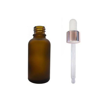30ml Frosted Amber Glass Dropper Bottle with White & Rose Gold Dropper