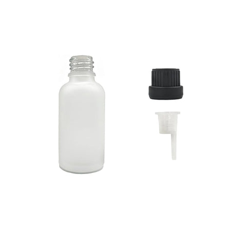 30ml Frosted Clear Glass Dropper Bottle with 0.6mm Dripper Insert and Tamper Evident Black Cap (Type III)