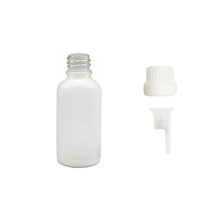 30ml Frosted Clear Glass Dropper Bottle with 0.6mm Dripper Insert and Tamper Evident White Cap (Type III)