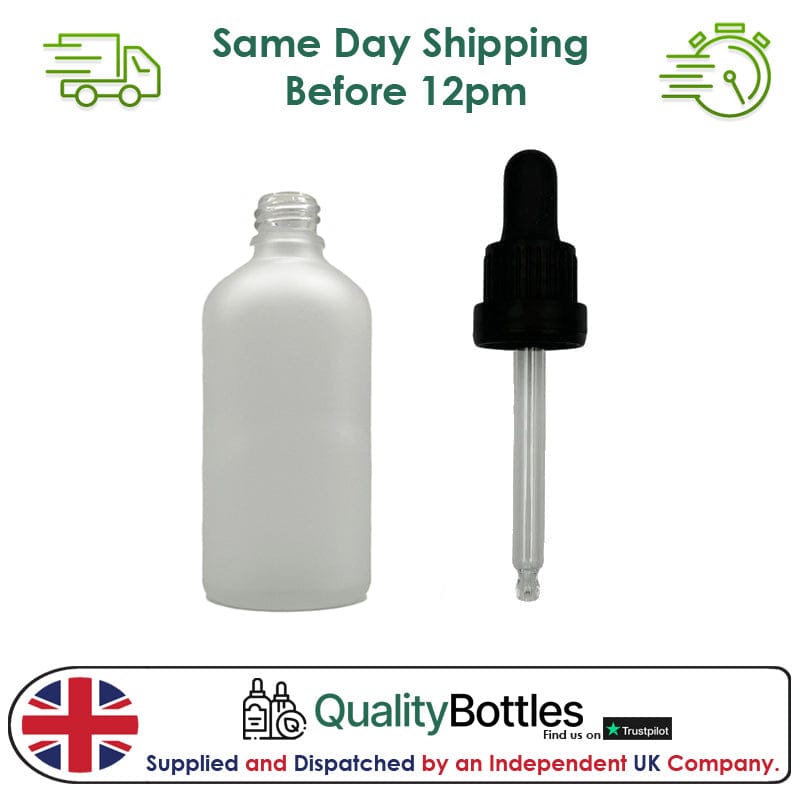 30ml Frosted Clear Glass Dropper Bottle with 30ml Black TE BEP - Pack of 12