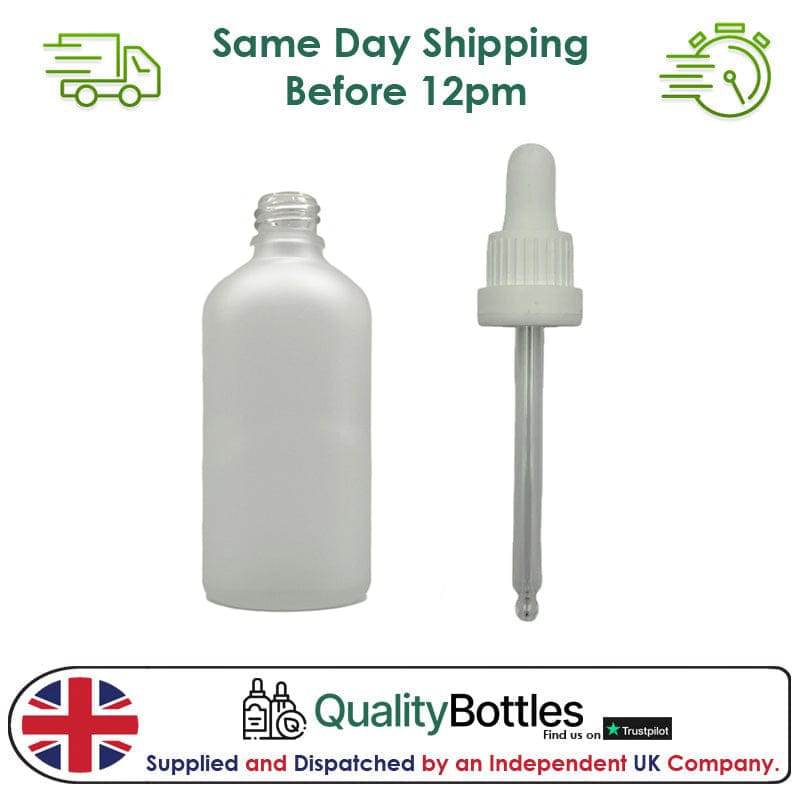 30ml Frosted Clear Glass Dropper Bottle with 30ml White TE BEP - Pack of 12