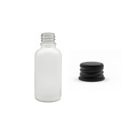 30ml Frosted Clear Glass Dropper Bottle with Black Aluminium Cap
